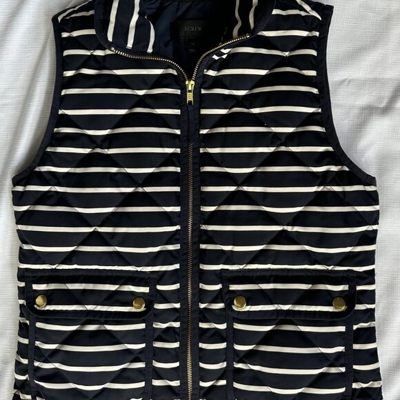 J. Crew Blue and White Striped Quilted Vest XS - Picture 1 of 6